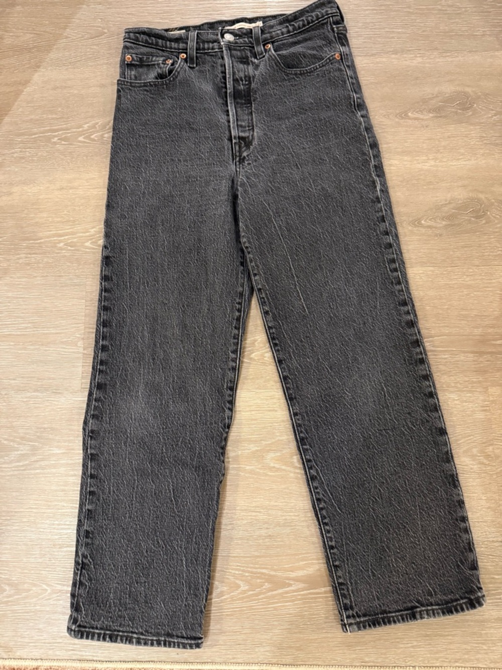 Levi’s Premium Ribcage Straight Ankle Jeans Black Wash Size 27 High Rise